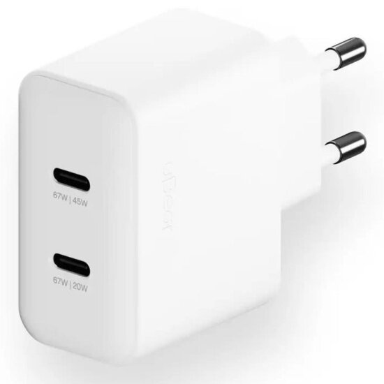 Сетевое зарядное устройство Ubear Motion 2xUSB-C, GaN, 67 Вт, белый