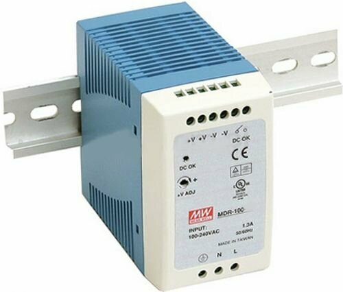 Преобразователь AC-DC сетевой Mean Well MDR-100-24 источник питания 24В с универсальным входом от 85 до 264 В AC мощность 96Вт / 4А монтаж на DIN-ре