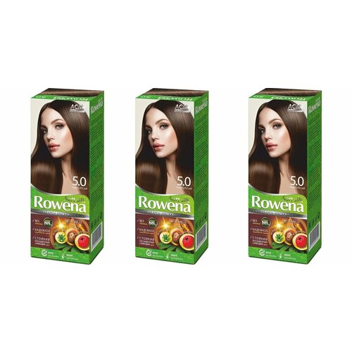 Краска для волос Rowena Soft Silk тон 5.0 тёмно-русый, без аммиака, 115 мл, 3 шт. краска для волос rowena soft silk тон 9 3 жемчужный блонд без аммиака 115 мл 3 шт