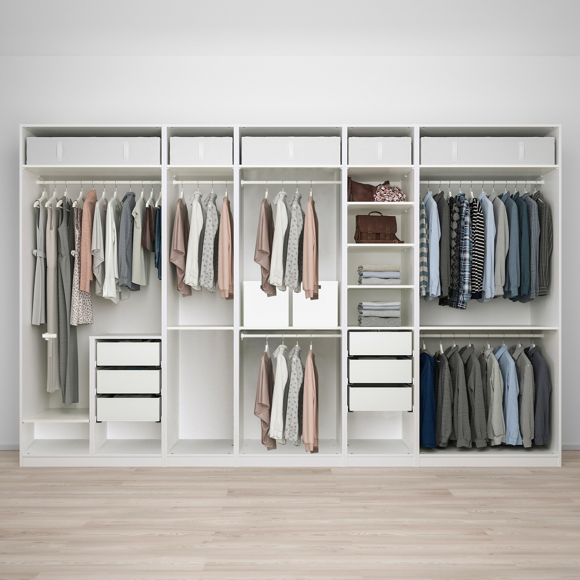 Гардероб PAX IKEA (комбинация) с 6 ящиками 375x58x236 см (белый) ЛДСП Белый 375x58x236 ФМ мебель