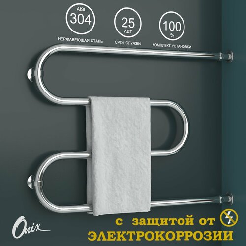фото Полотенцесушитель водяной onix, модель hit direct chrome right 600x800, м-образный, хром, с защитой от электрокоррозии