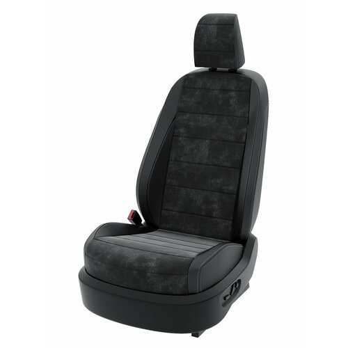 Чехлы на сиденья Шкода Октавия A7 3 2013-2024 Центр Авточехлов 2 строчки Алькантара Черный Черный CNTRA1570F-С2-557