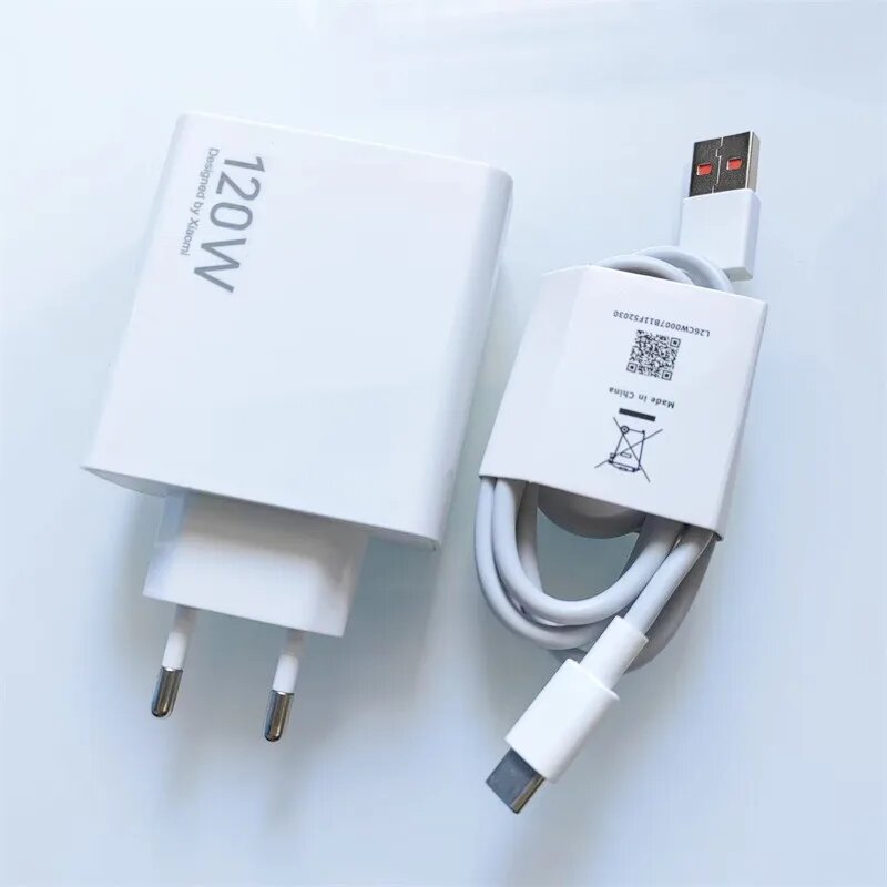 Быстрое зарядное устройство Xiaomi 12T Pro 120 Вт GaN Оригинальное EU US Turbo Быстрая зарядка 6A USB C кабель для MI 13 14 12UItrra Note 11t pro POCO X4, White, EU Charge Add Cable