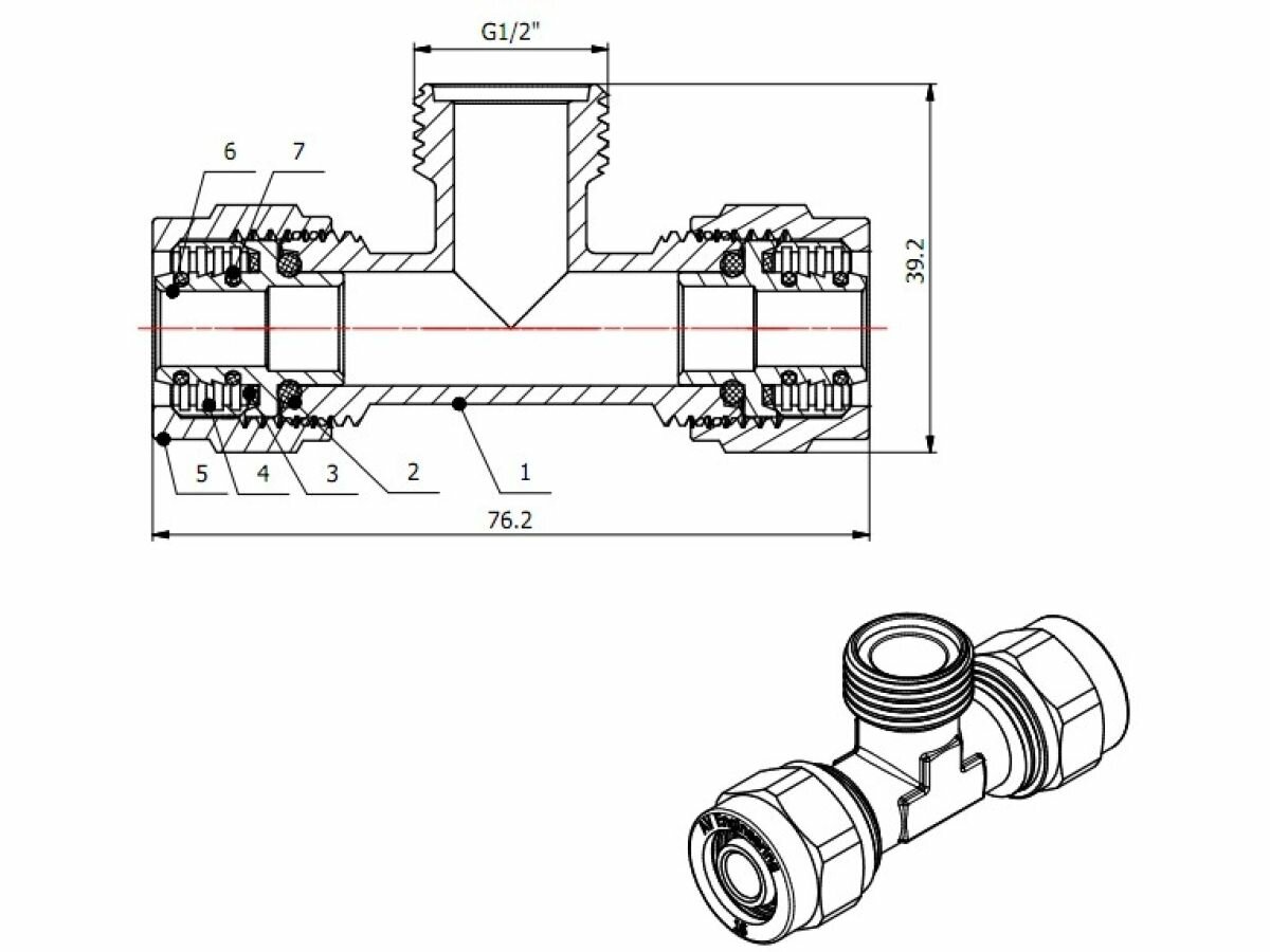 Тройник латунный AV ENGINEERING 1/2"х16 (2.0) с наружной резьбой (AVE309008) — фото 1