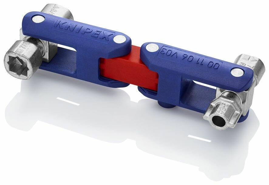 Ключ KNIPEX DoubleJoint для стандартных шкафов, "квадрат": 5 - 8 мм, "треугольник"7 - 9 мм, "двойная бородка"3 - 5 мм — фото 1