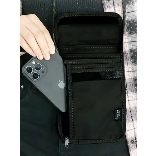 Нагрудный кошелек Lares, фактура гладкая, черный