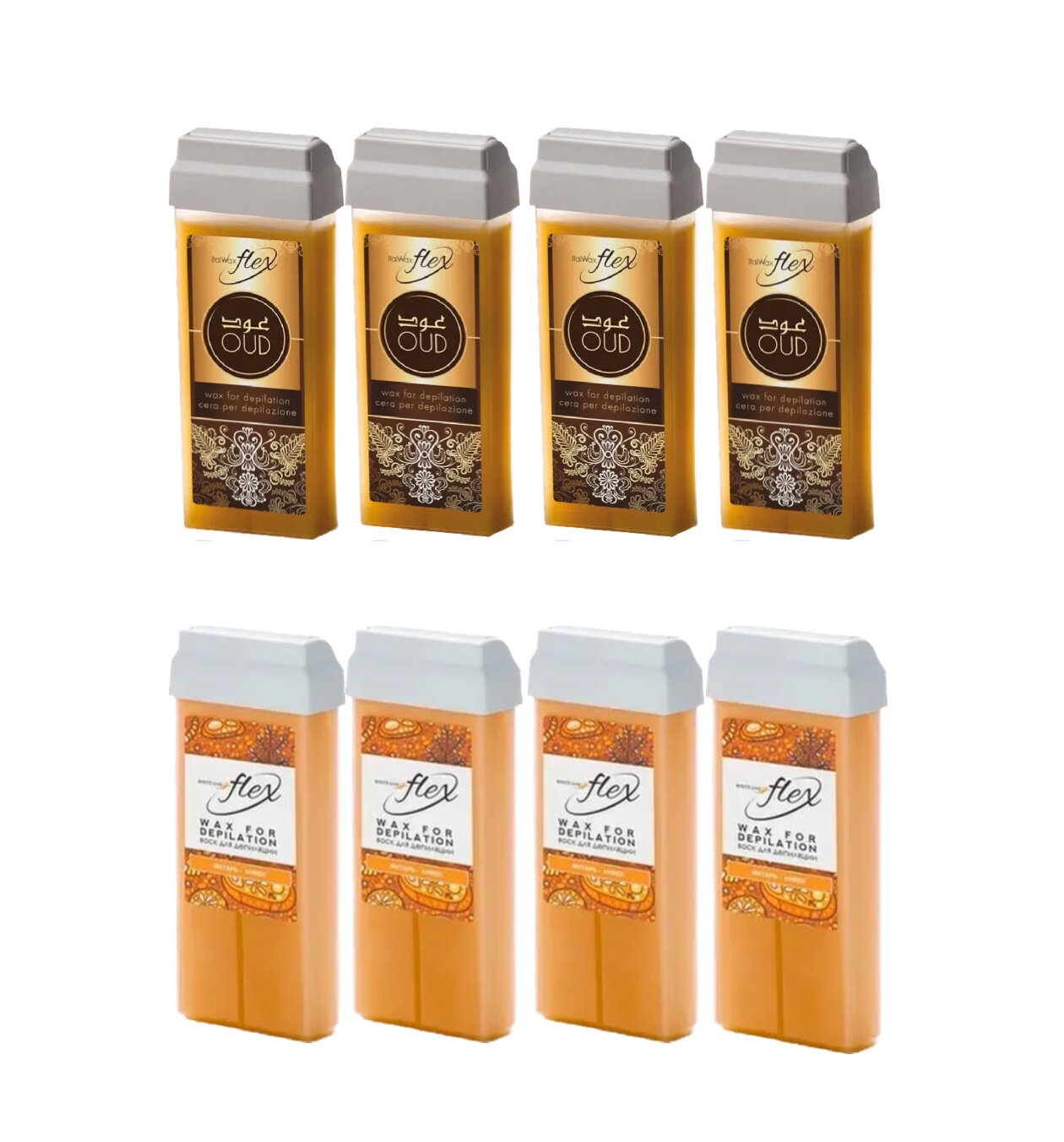 Воск в картридже ITALWAX FLEX набор из 8 шт по 100 мл, Уд, Янтарь