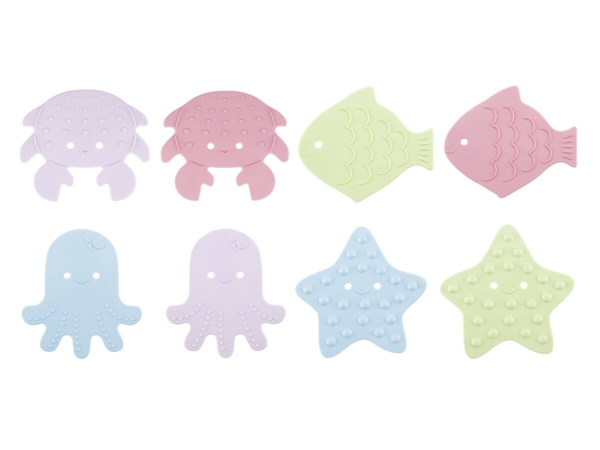 Антискользящие мини-коврики Roxy-Kids Sea Animals, Soft Colours, для ванны, 8 шт, в ассорт.