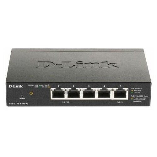 Коммутатор D-Link DGS-1100-05PDV2 5x1Гбитс 2PoE 18W настраиваемый 816000₽