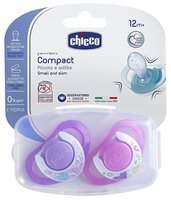 Пустышка силиконовая ортодонтическая Chicco Physio Compact 12+ (2 шт) розовый/фиолетовый