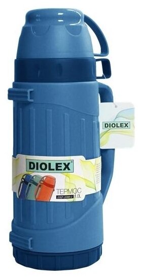 Термос Diolex пластиковый со стеклянной колбой 600 мл (синий)