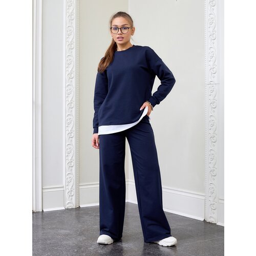 Костюм Facturia, свитшот и брюки, повседневный стиль, свободный силуэт, размер 48, синий