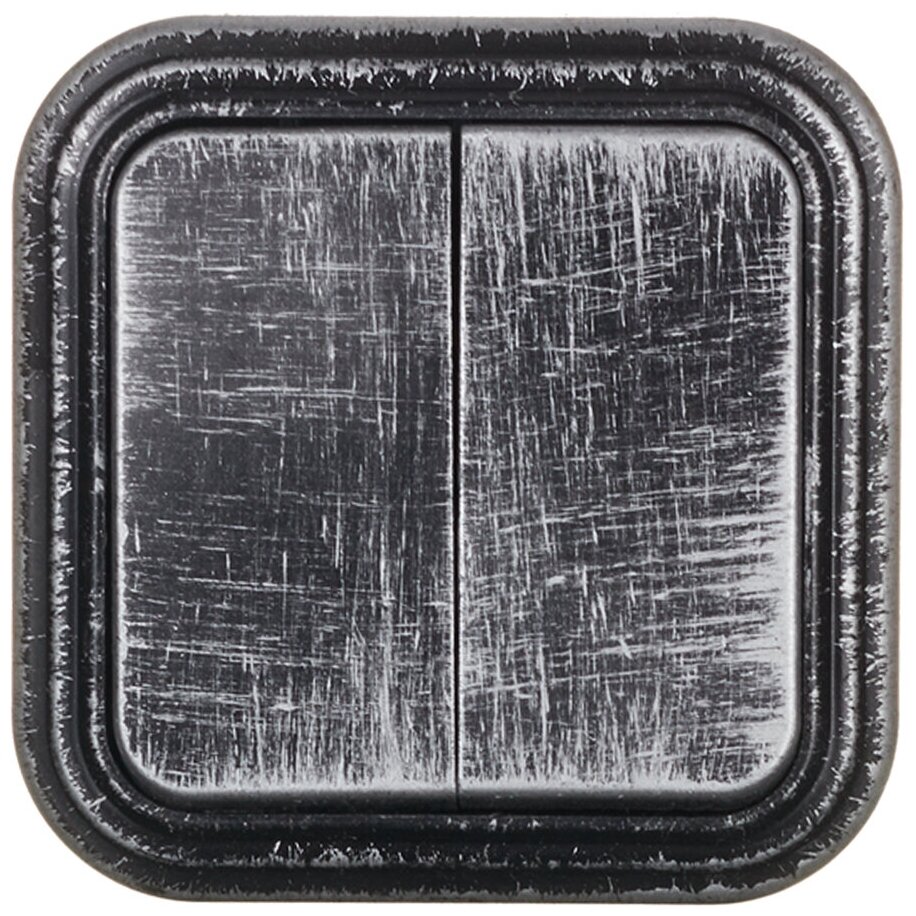 фото Выключатель 2 клав. (открытый, до 6А) серебро, Стандарт, Юпитер (VA 56-232 ЧС) (JP7431-02) (юпитер)