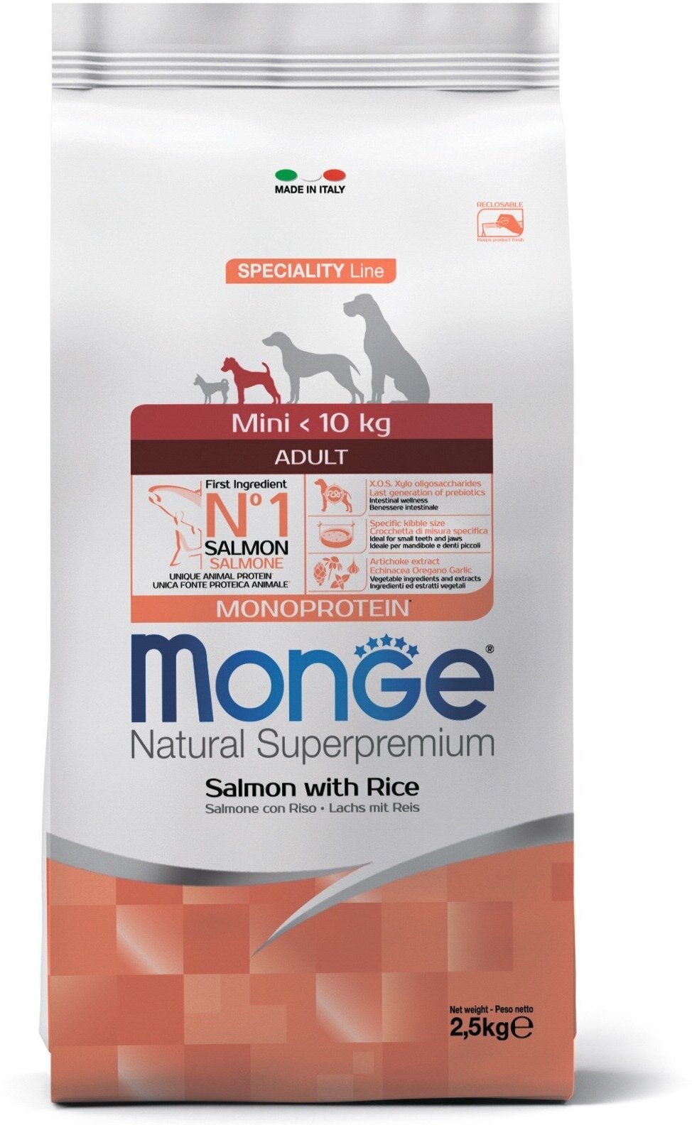 Monge Dog Speciality Mini для взрослых собак мелких пород Лосось и рис