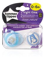 Пустышка силиконовая анатомическая Tommee Tippee Night Time 0-6 м (2 шт) голубой/серый