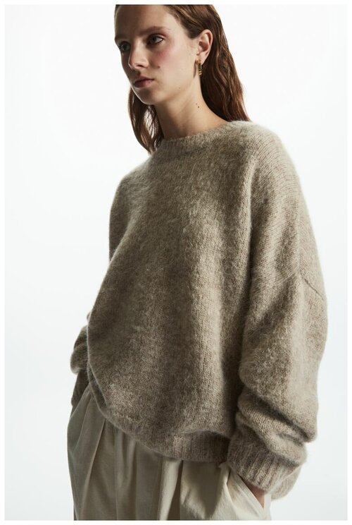 Пушистый трикотажный свитер из смесь шерсть-альпака - бежевый - M