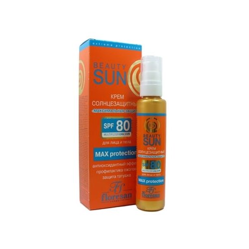 FLORESAN Крем солнцезащитный Максимальная защита, SPF80, Beauty Sun, 75 мл, FLORESAN