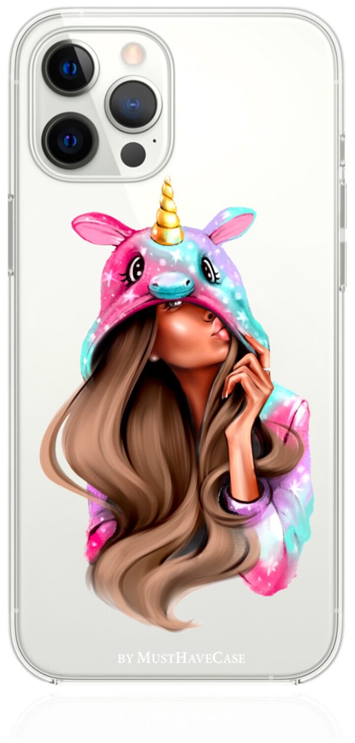 Прозрачный силиконовый чехол MustHaveCase для iPhone 12 Pro Max Unicorn Girl/ Единорог для Айфон 12 Про Макс Противоударный