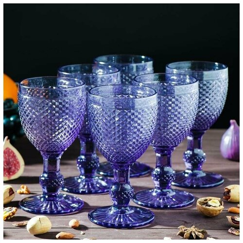 Набор бокалов стеклянных Magistro Вилеро, 280 мл, 6 шт, 8x16 см, цвет фиолетовый