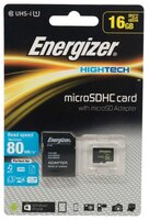 Карта памяти Energizer microSDHC Class 10 UHS-I U1 80MB/s 16GB + SD adapter