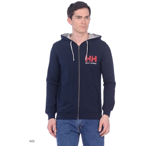 Толстовка мужская, Helly Hansen, HH LOGO FULL ZIP HOODIE, цвет темно-синий, размер XL