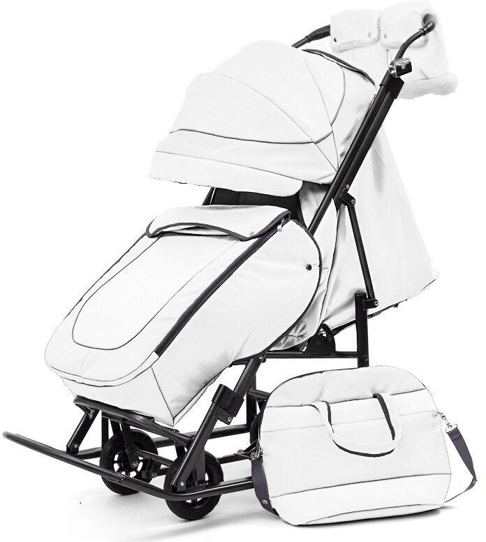 Санки-коляска с бампером, детские, зимние на колесах Pikate "Deluxe "NEW 2021/2022. Регулируемая спинка -3 положения.