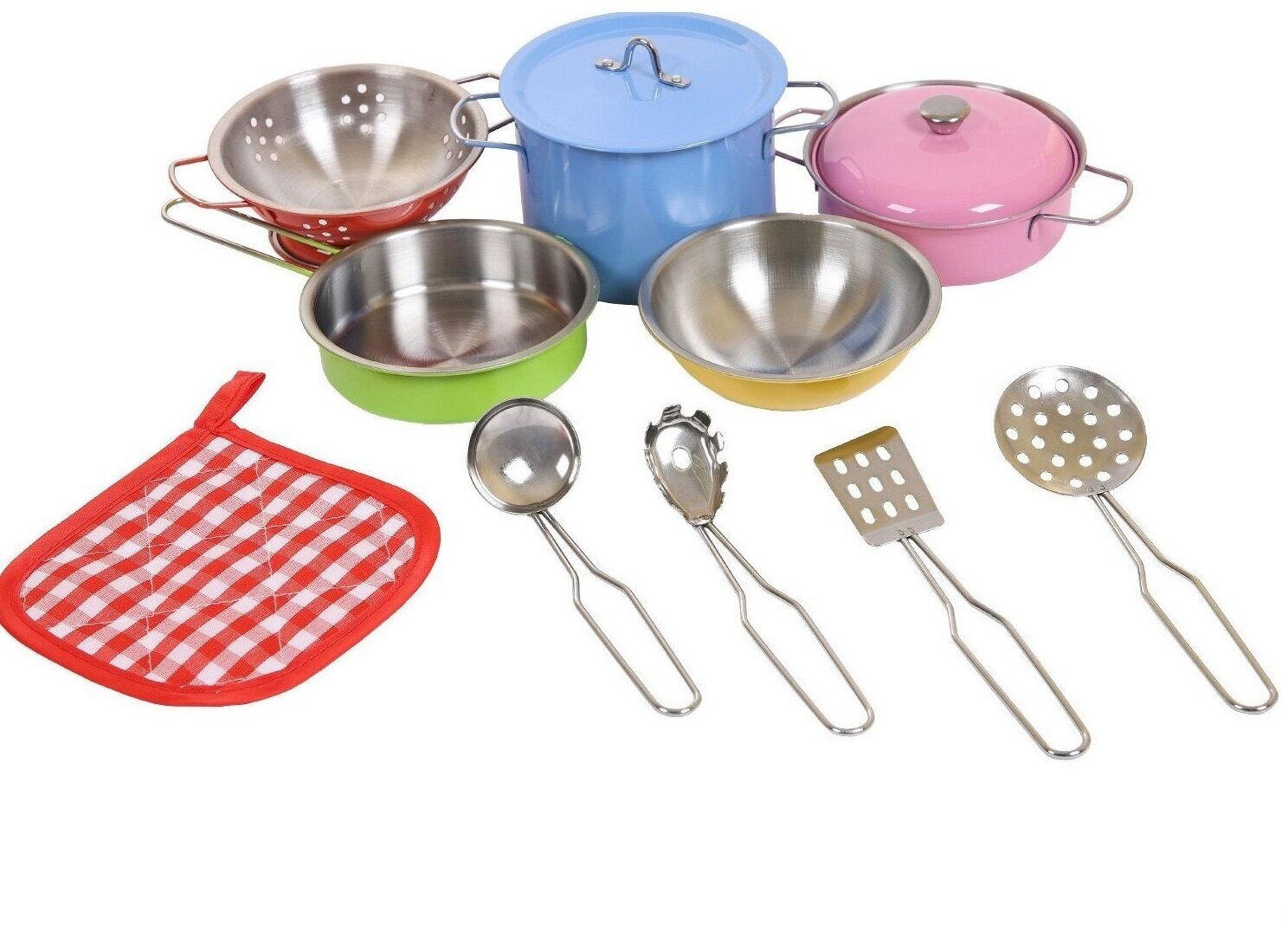 Набор посудки Junfa металлическая разноцветная, в наборе 12 предметов, в коробке (WK-14810)
