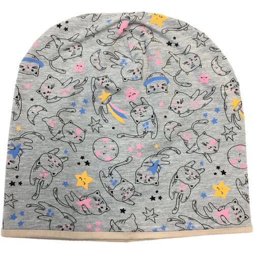 фото Шапка бини anru, размер 54-59, серый, розовый