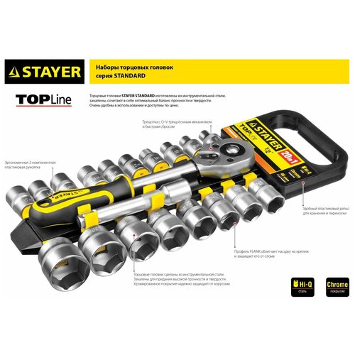 STAYER RSS 10SD, 10 предм, (1/4″), Набор торцовых головок (27759-H10)