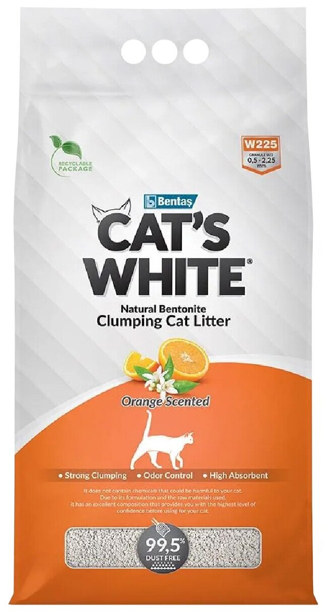 Комкующийся наполнитель Cat's White Orange с ароматом апельсина для кошачьего туалета (5л) - фотография № 14