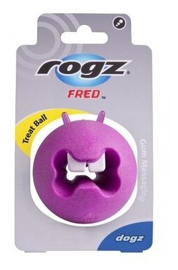 Rogz Игрушка с отверстиями для лакомств и массажными насечками FRED средняя, розовый (FRED TREAT BALL) FR02K | FRED TREAT BALL, 0,05 кг