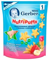 Снэк Gerber NutriPaffs Мультизлаковые звездочки с бананом и клубникой (с 1-го года) 50 г