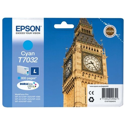 Картридж Epson C13T70324010, 800 стр, голубой