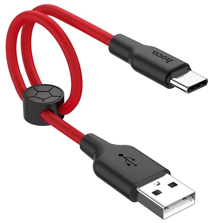 USB Кабель Type-C, HOCO, X21 Plus, 0.25м, силиконовый, черно-красный