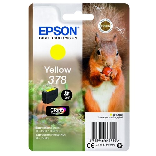 Картридж Epson C13T37844010, 360 стр, желтый yotat empty t378 378xl t3791 refillable ink cartridge with arc chip compatible for epson xp 8500 xp 8505 xp 8600 xp 8605