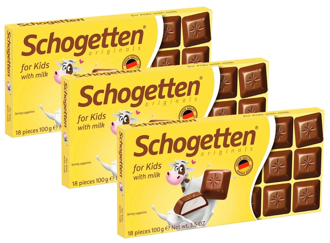 Шоколад Schogetten for Kids молочный с молочной начинкой порционный, 3 шт по 100гр