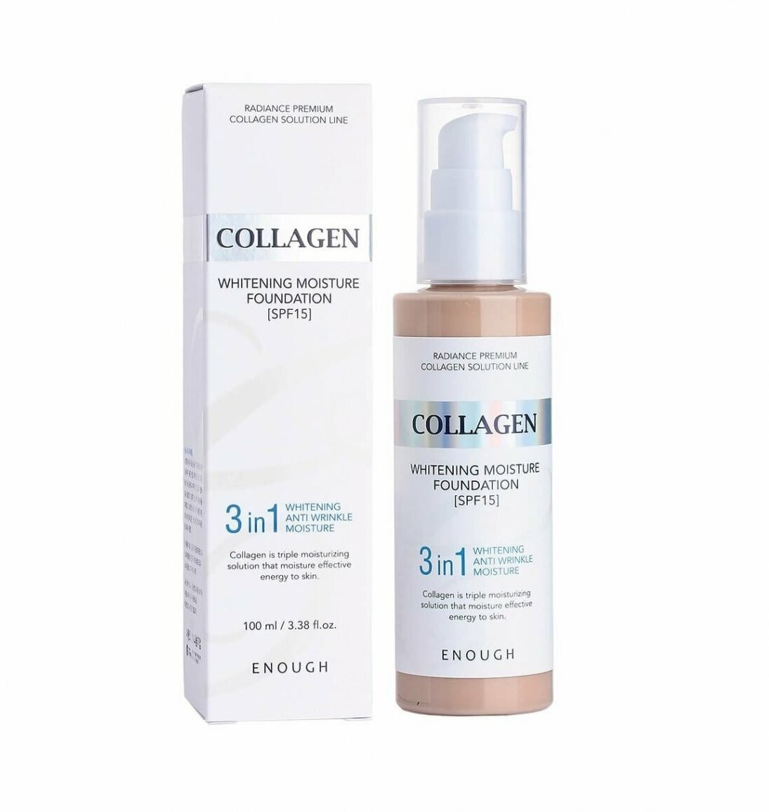 Основа тональная для лица `ENOUGH` Collagen 3in1 Whitening Moisture Foundation SPF15, тон 23