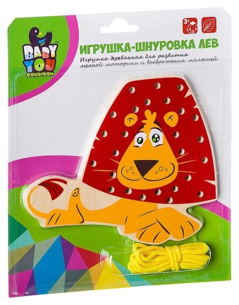 Игрушка деревянная Bondibon Шнуровка "Лев" (ВВ2189)