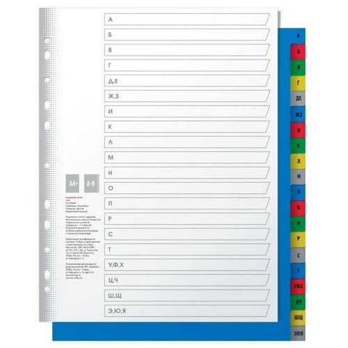 Разделитель листов А4+, 20 листов, алфавитный А-Я, Office-2020, цветной, пластиковый разделитель листов а4 10 листов 1 10 office 2020 цветной пластиковый 1 набор