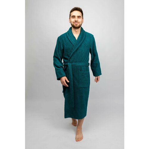 Халат Ricamo, длинный рукав, пояс/ремень, банный халат, размер 52, хаки