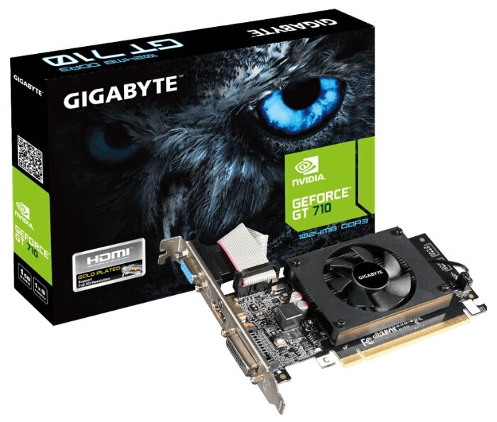 GIGABYTE Видеокарта GIGABYTE GeForce GT 710 954MHz PCI-E 2.0 1024MB 1800MHz 64 bit DVI HDMI HDCP