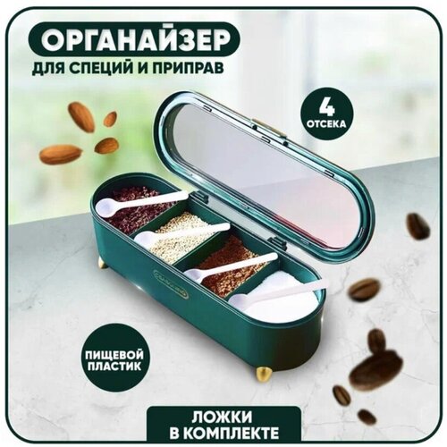 Органайзер для специй Solmax с отделениями и мерной ложкой зеленый 999₽
