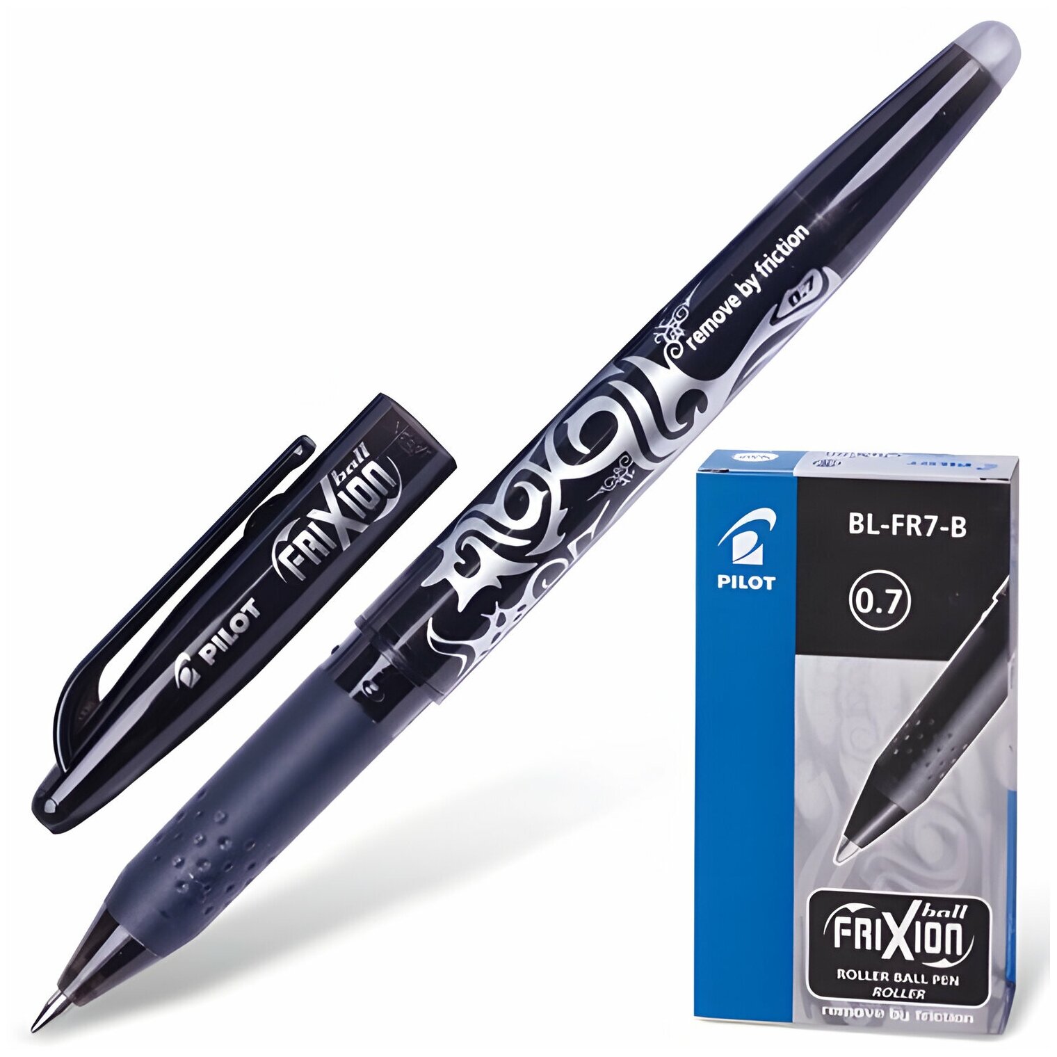 Ручка стираемая гелевая с грипом PILOT «Frixion», черная, корпус черный, узел 0,7 мм, линия письма 0,35 мм, BL-FR-7