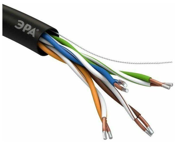 Кабель витая пара U/UTP кат.5E 4х2х24AWG solid CCA PE Outdoor Simple черн. (м) Эра Б0044436 - фотография № 2