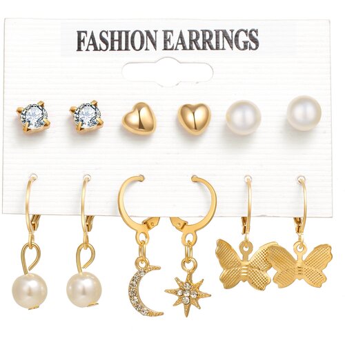 фото Комплект серег , бижутерный сплав, жемчуг имитация, стекло, золотой fashion earrings