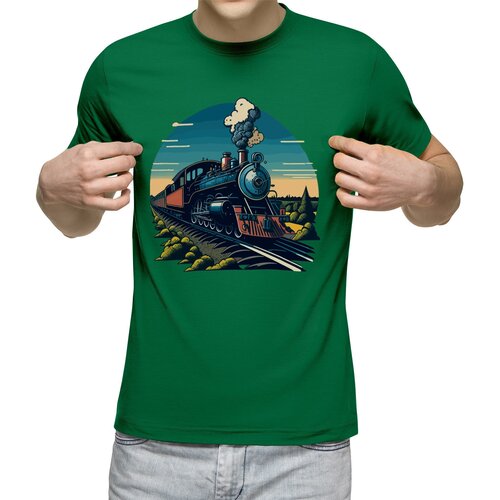 Мужская футболка «Поезд Железная дорога» (L, зеленый)
