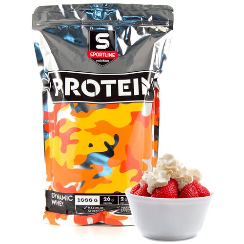 Протеин Sportline Nutrition Dynamic Whey Protein, 1000 гр., клубника со сливками протеин pure protein whey protein 810 гр клубника со сливками