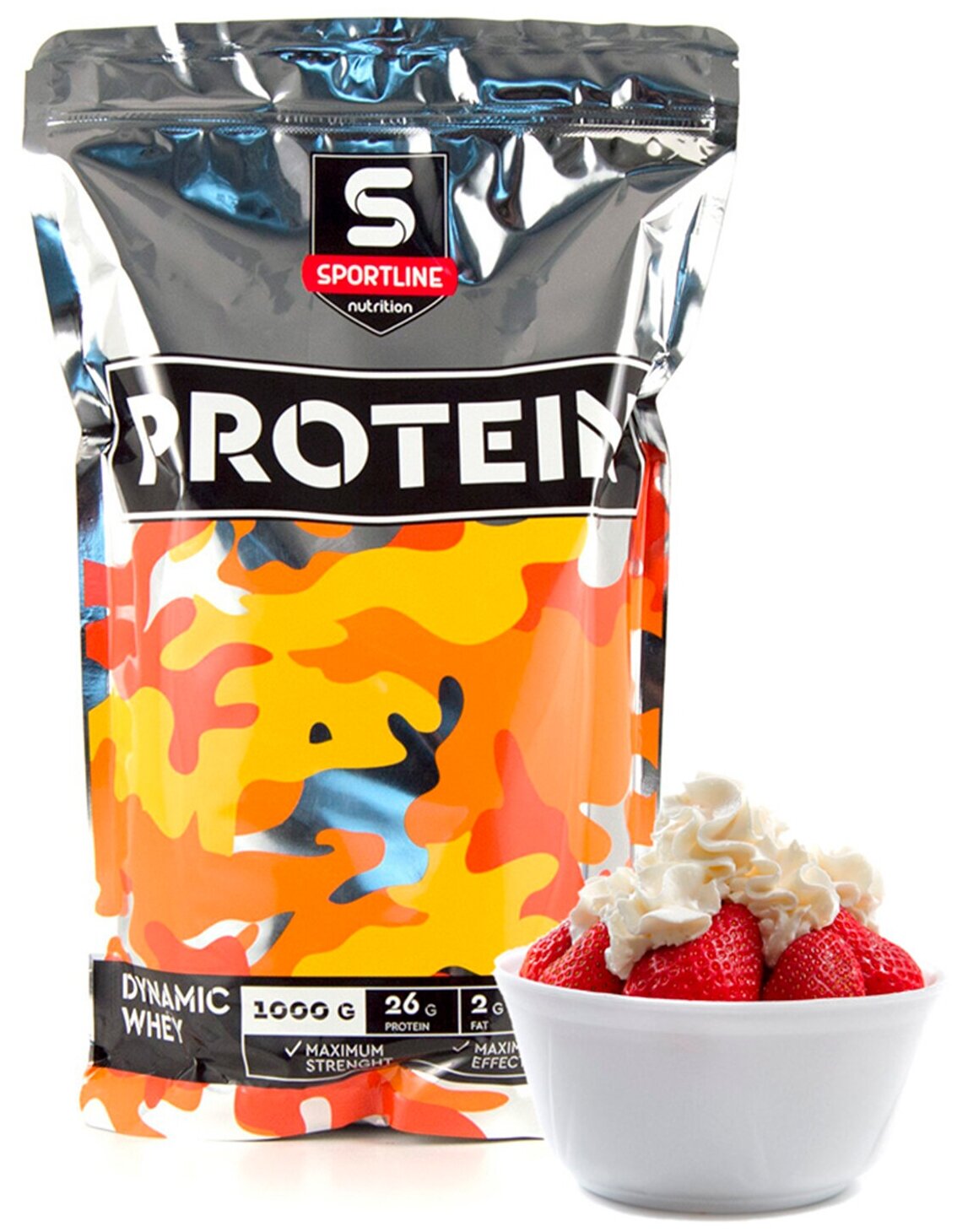 Протеин Dynamic Whey Protein SportLine Nutrition 1000гр клубника со сливками