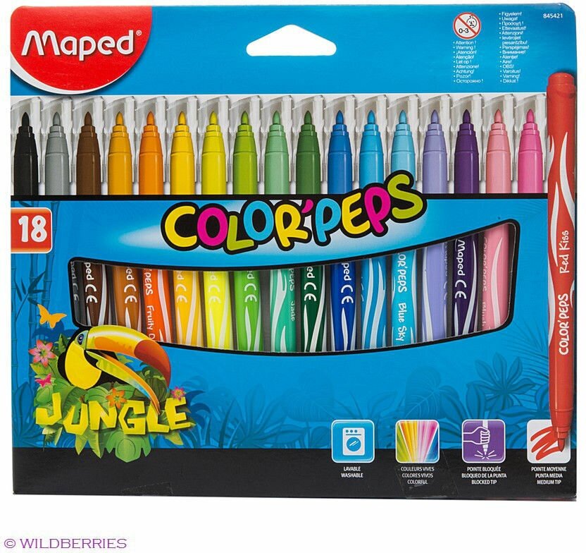 фломастеры Maped Jungle, смываемые, в картонном футляре, 18 цветов - фото №8