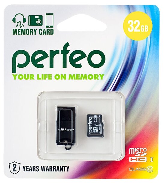 Карта памяти Perfeo microSD 32GB (Cl10) + USB microSD Reader